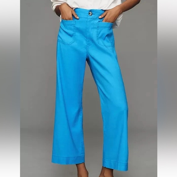 NWT Anthropologie Maeve The Colette Cropped Wide Leg Pants Linen Sky Blue 32 - Picture 8 of 11